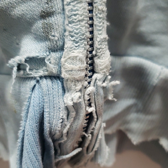 Light Blue Distressed Zip-Up Hoodie - Picture 4 of 6